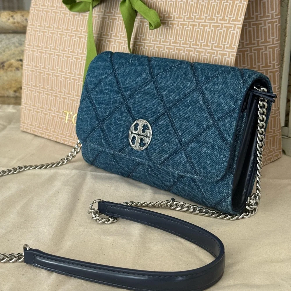 Tory Burch Willa Chain Wallet Crossbody Clutch Bag 163012 Denim $425